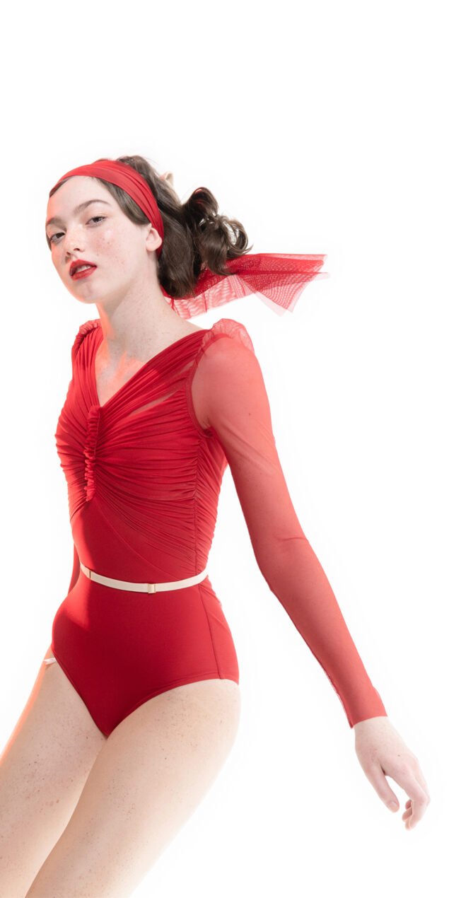 BALLERINA long draped headband lipstick red on