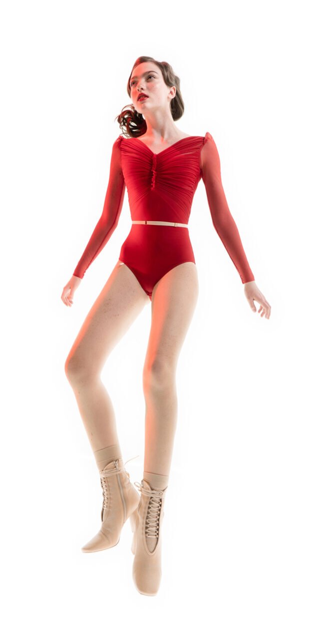 GRES bodysuit with long puff sleeves lipstick red on