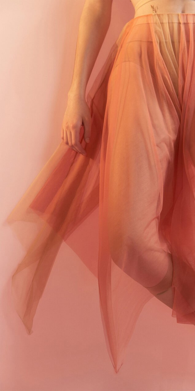 8 pannel bicolor long tulle skirt coral nude 4