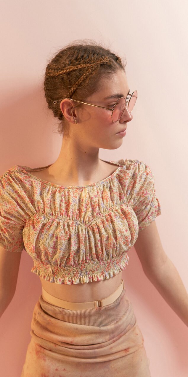 BOHO printed smocked crop top off white multicolor 2