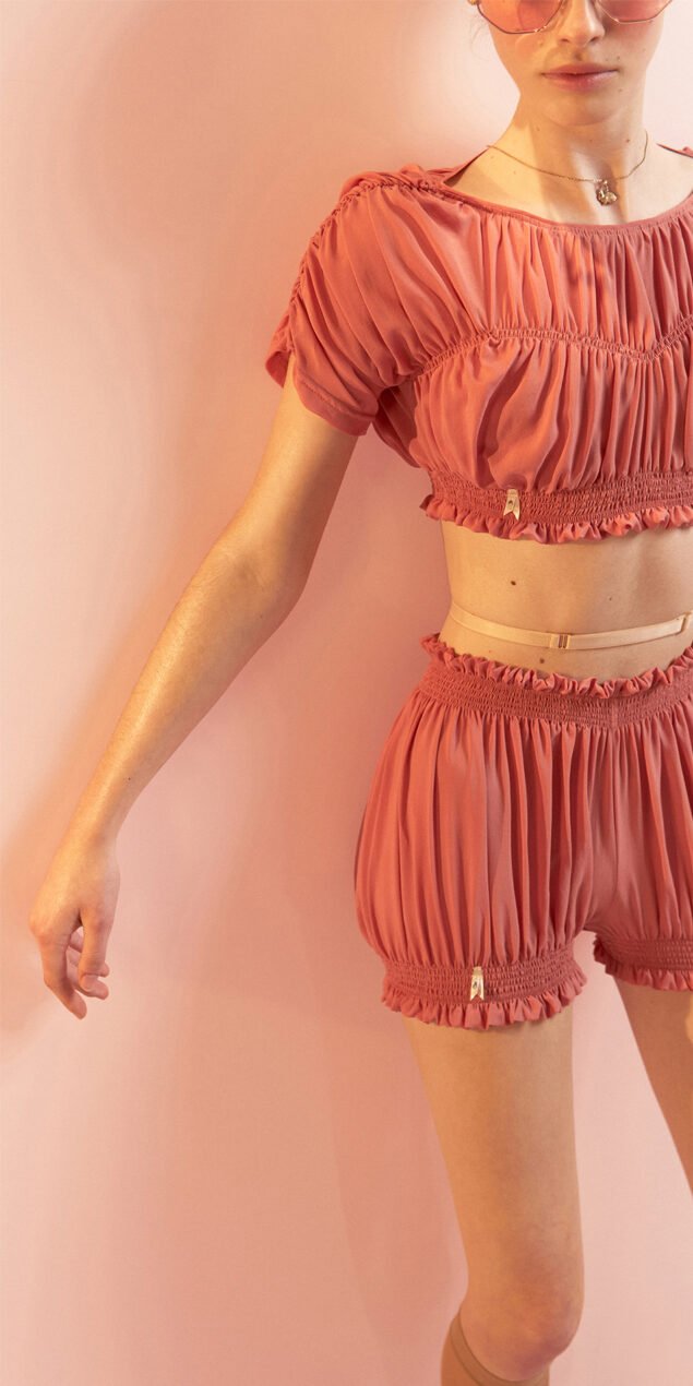 BOHO smocked crop top coral 2