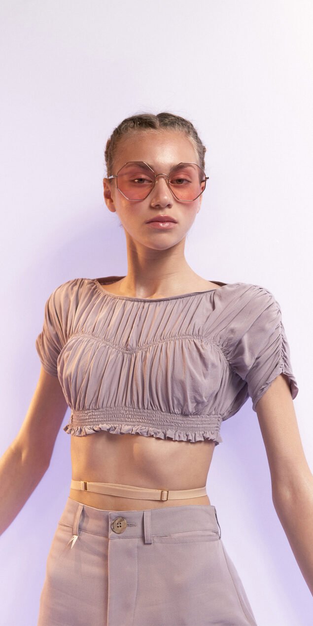 BOHO smocked crop top lavender 1