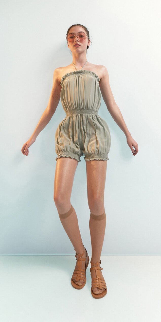 BOHO smocked romper sage 1