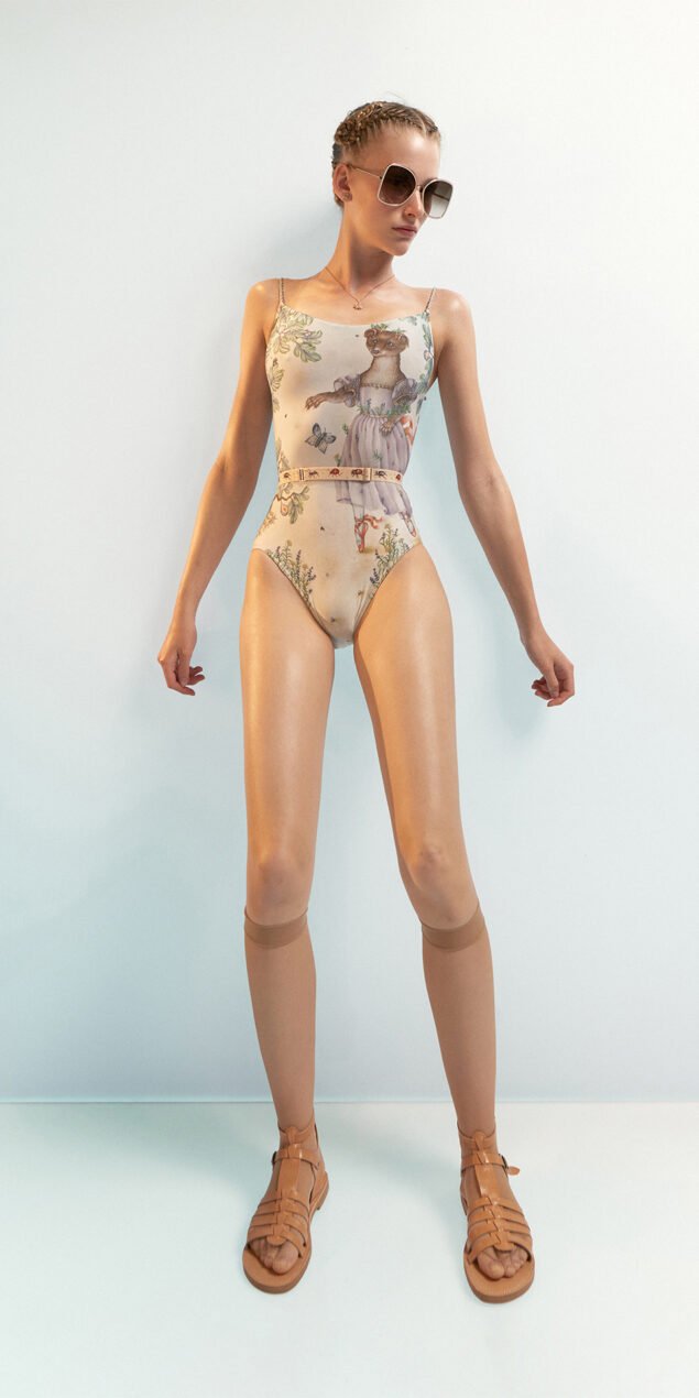 DANCING MARTEN camisole leotard with hand braided straps sage multicolor 1