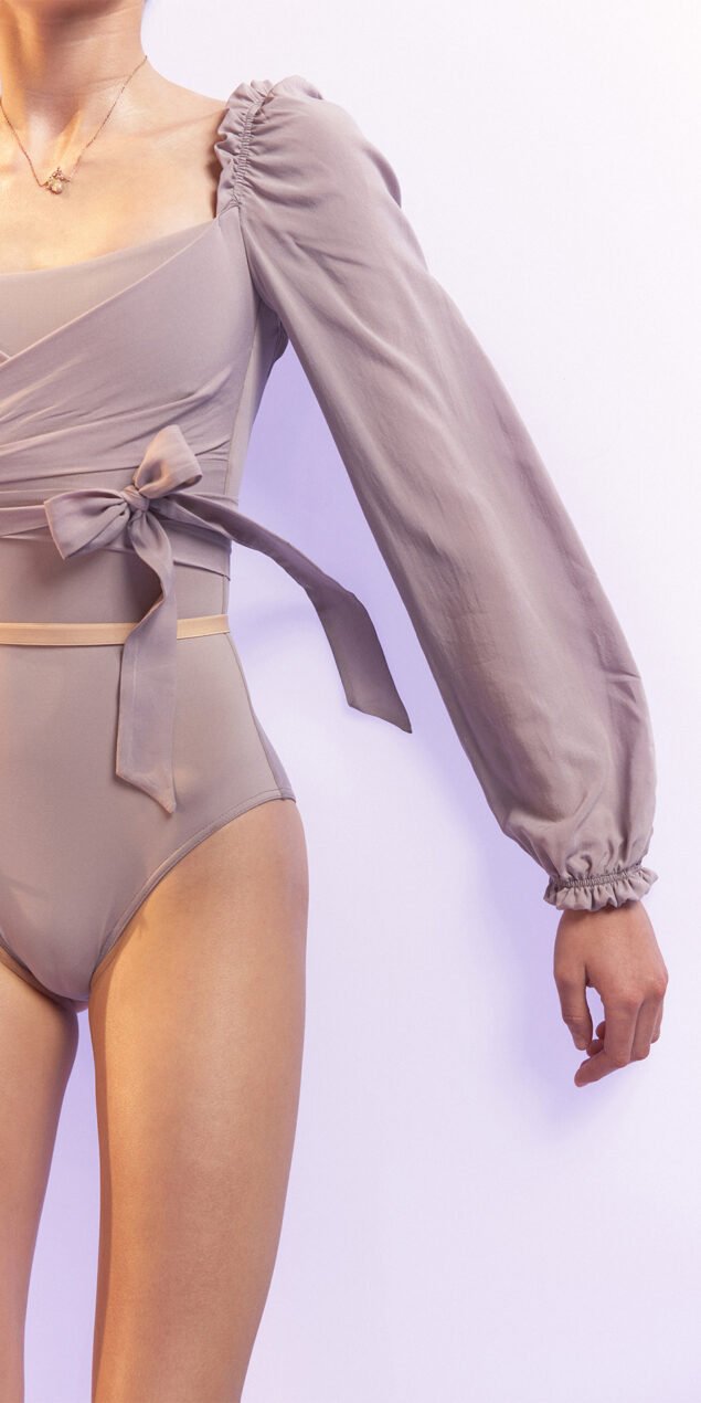 DIRNDL wrap leotard with long puff sleeves lavender 2
