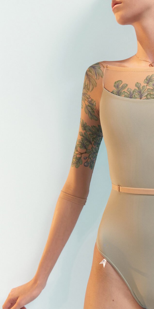FIG TREE low back layered leotard with tattoo sage 3