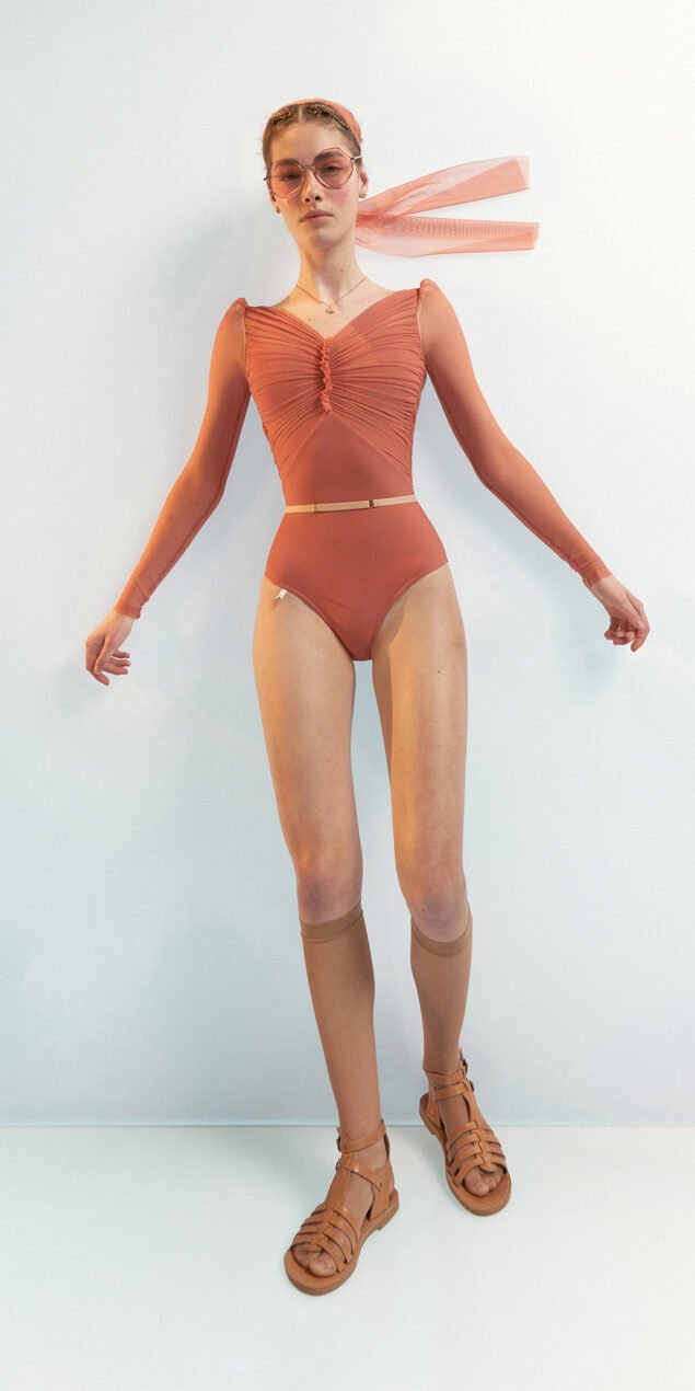 GRES bodysuit with long puff sleeves coral 1