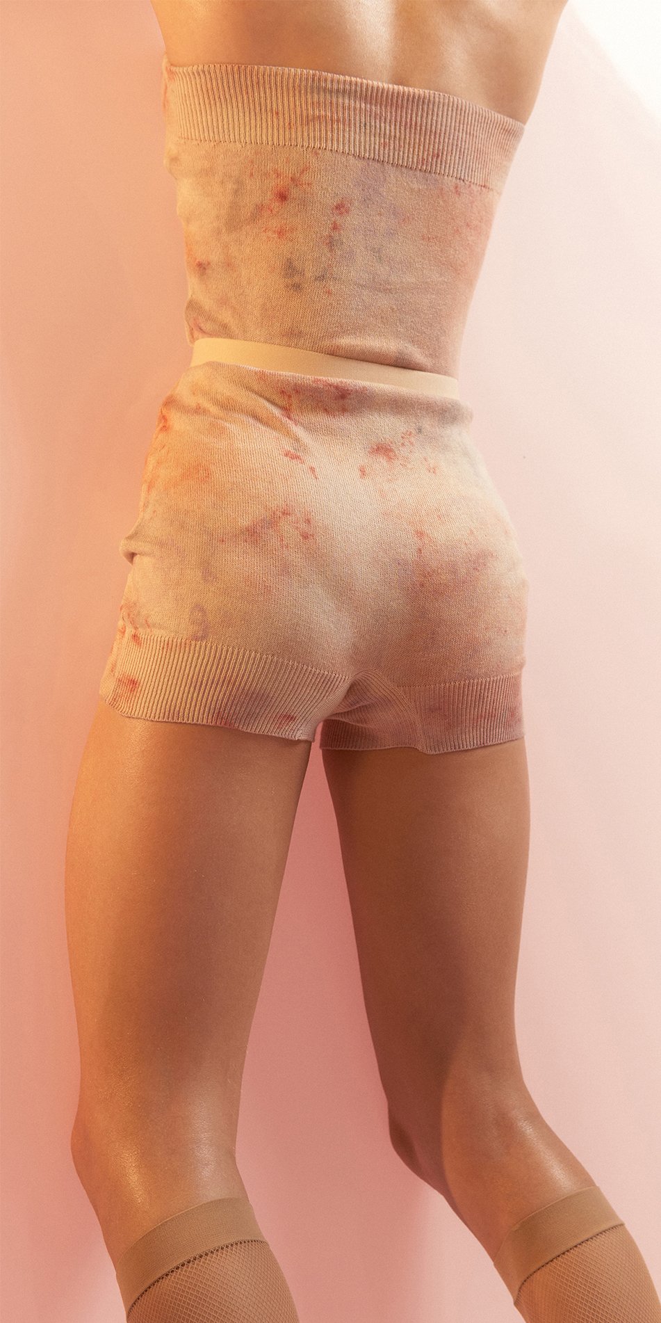 SUN KISSED KNIT hand dyed overall shorts coral multicolor 14