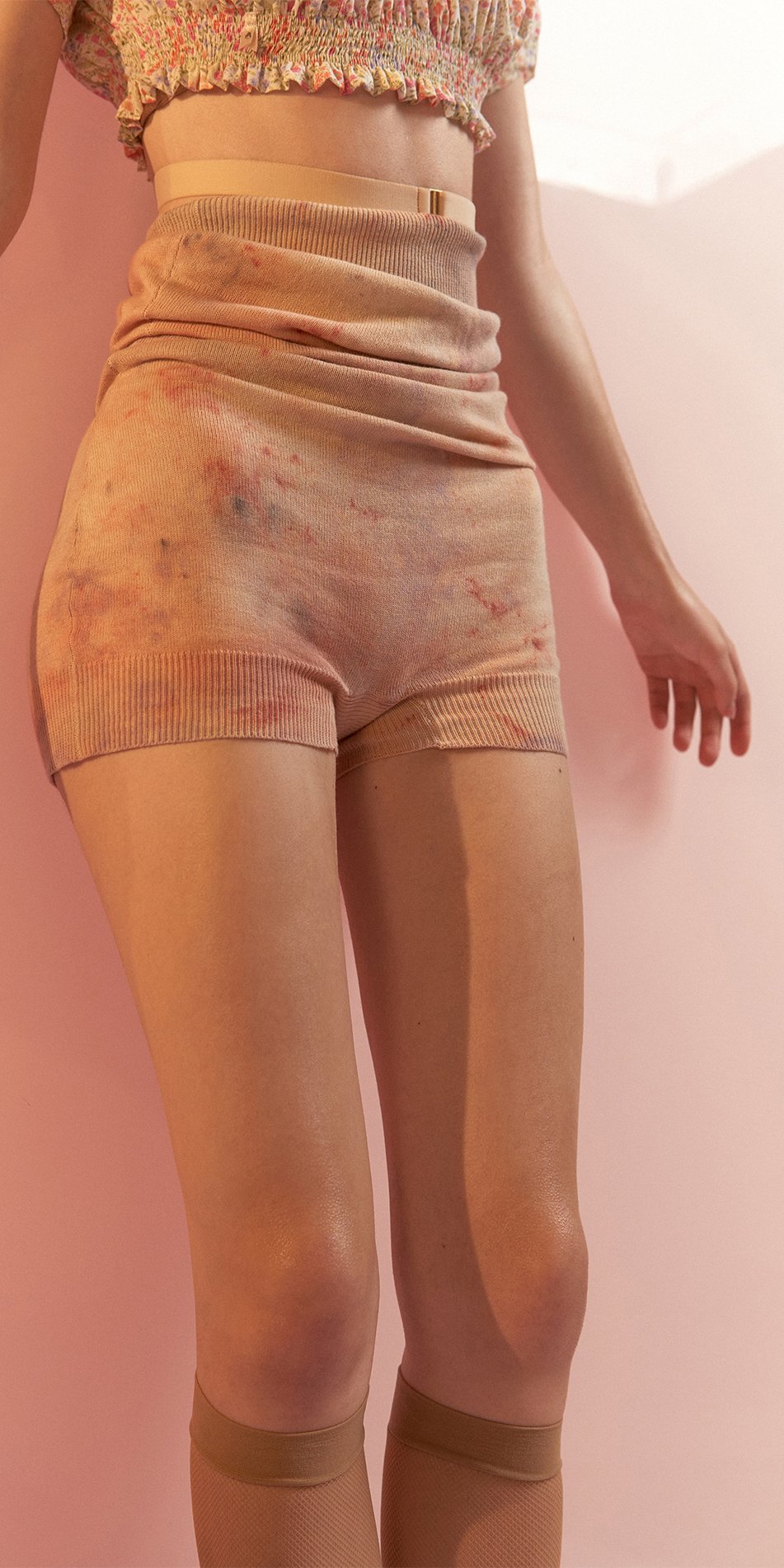 SUN KISSED KNIT hand dyed overall shorts coral multicolor 3