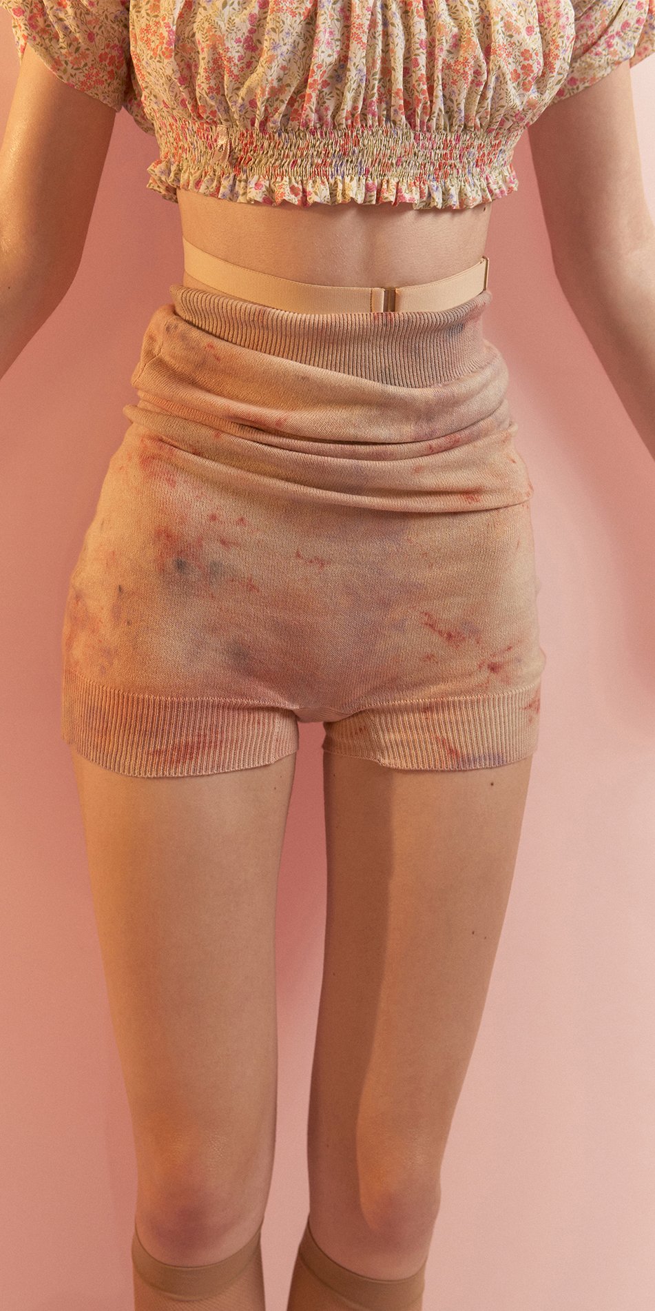 SUN KISSED KNIT hand dyed overall shorts coral multicolor 4