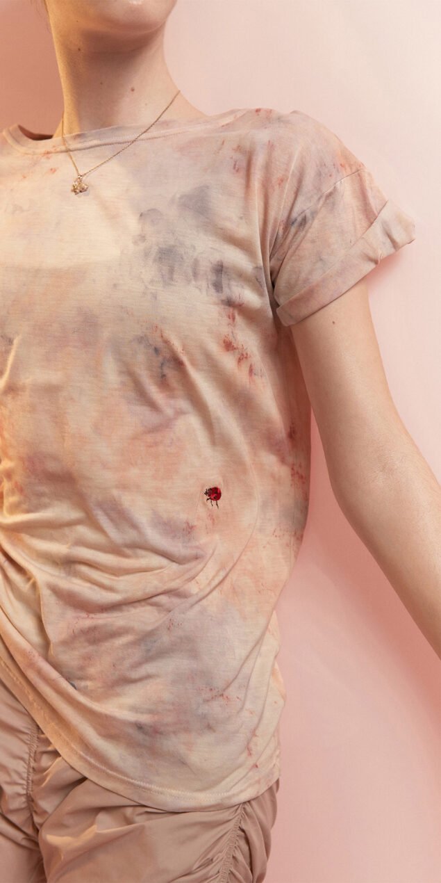 SUN KISSED hand dyed t shirt with embroidered bugs coral multicolor 6