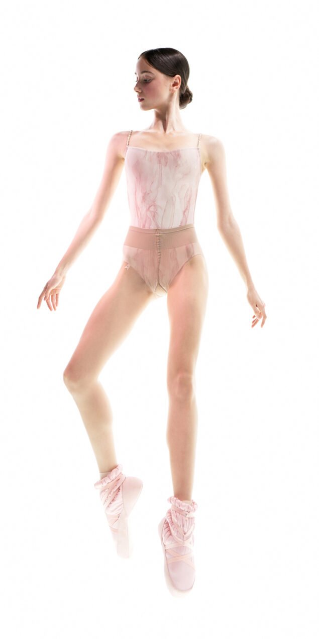 AQUARELLE classic camisole leotard with hand braided straps baby blush on 1